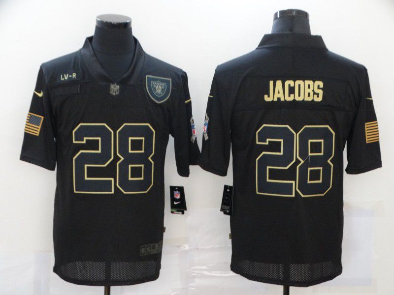 Men Oakland Raiders #28 Jacobs Black gold lettering 2020 Nike NFL Jersey